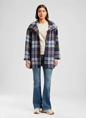 Lee Cooper Lacivert Kadın Loose Fit Ekose Ceket 261 LCF 231003