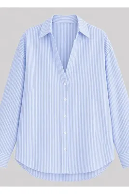 BRANDHILLS Mavi - Beyaz Renk Çizgili Oversize Modal Gömlek