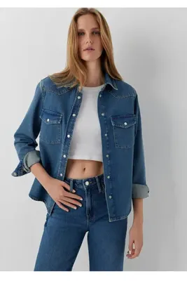 Mavi angela Classic denim indigo jean fitted kesim (vücuda oturan kesim) gömlek.