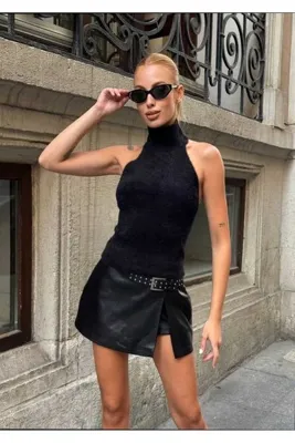 Azra Moda Style Yumuşak Dokulu Balıkçı Halter Yaka Büstiyer Bluz Kadın