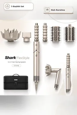 Shark Flexstyle 5in1 Air Styler Stone Oval Fırça Düzleştirici Fırça Turbo Başlık Difüzör Saklama Çantalı 1400W Çok Amaçlı Bakım Seti