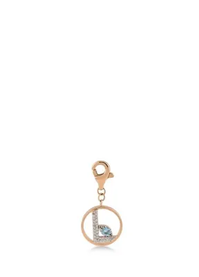 Meri Krutzo Mini “L” Harfli Charm Pırlanta Blue Topaz Taşlı 14 Ayar Pembe Altın