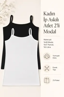 Nicoletta Kadın Atlet İp Askılı 2 li Paket Siyah-Beyaz Modal