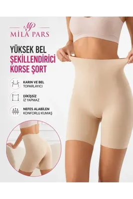Mila Pars Slim Lift Yüksek Bel Toparlayıcı Şort Korse Lazer Kesim Kadın Korse