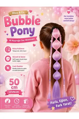 Rhea Company Balon Pembe-Mor Ombre Çiçek Boncuklu Örgülü Kız Çocuk Saç Tokası – 50 cm (1 Adet)