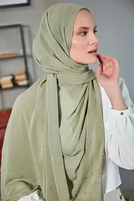 Scarf Fantezi Şeritli Arya Şifon Şal - Mint Yeşil -