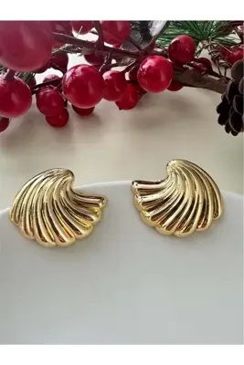 Pelin Aksesuar Gold Çizgili Kıvrımlı Küpe