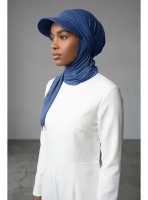 Aisha's Design Çıkarılabilir, Ayarlanabilir Siperlikli Kaymaz Pratik Penye Şal,SPS-2 İndigo