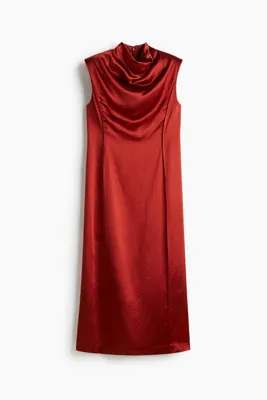 H&M Omuzları Vatkalı Saten Elbise