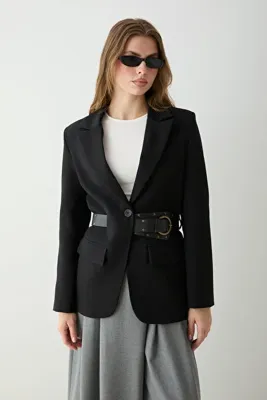 TRENDYOLMİLLA Siyah Kendinden Kemerli Blazer Ceket TWOSS26BC00040