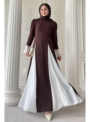 InStyle Kolu ve Eteği Tül Detay Acı Kahve Elbise
