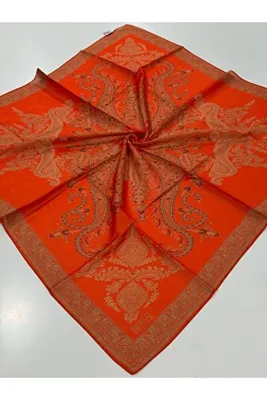 Siyane Orange Scarf Otantik Desen Pamuk Eşarp