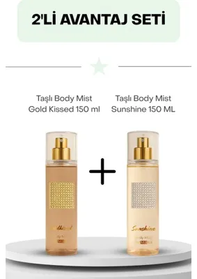 WeMara Taşlı Body Mist Sunshine Gri Taş+Wemara Taşlı Body Mist Gold Kissed Gold Taş