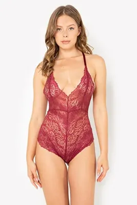 Miorre Ayarlanabilir Çapraz Askılı Dantel Bodysuit Babydoll-3700