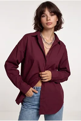 Drop by TrendyolMilla Oversize Basic Şık Gömlek Bordo