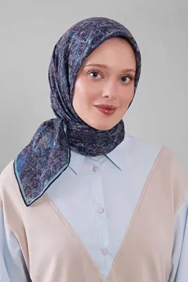 Levidor Su Yeşili Retro Çiçek Desen Silk Coton Eşarp
