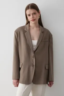 JASTE Kadın Haki Düğme Detaylı Oversize Blazer Ceket