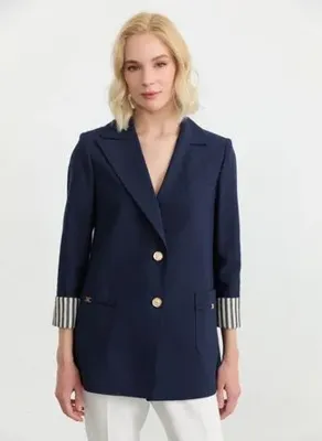Selen Lacivert Kadın Keten Karışımlı Ceket 26YSL1590
