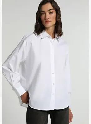 Colin's Boyfriend Fit Shirt Neck Düz Kadın Beyaz Uzun Kol Gömlek
