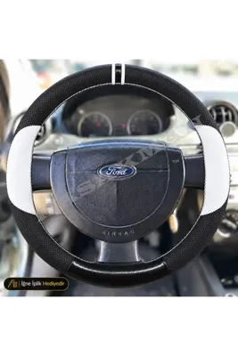 HasAkman Ford Fiesta Dikme Direksiyon Kılıfı Delikli Deri Parlak Siyah Beyaz Detay Çift Yüzük ve Dikiş Comfort-Trend-Collection-Titanium 2006-2008