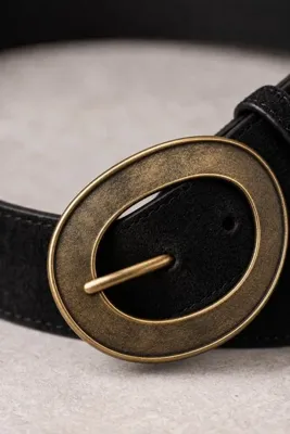 Dilay Gökoğlu Butik Süet Eskitme Tokalı Gold Siyah Kemer