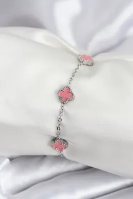 Genel Markalar 316L Çelik Gümüş Renk Pembe Baby Boy Yonca Kadın Bileklik