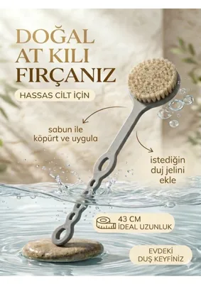 Efsoon Organics At Kılı Duş Fırçası Yumuşak Kıllı Lif Etkisi Tek Parça Selülit Fırçası Saplı Cilt Bakımı Peeling