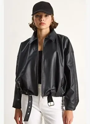 Shade Oversize Tokalı Deri Ceket 3137 60284058 - Siyah
