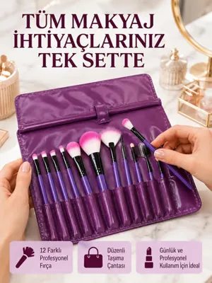 Epilons Yumuşak Fiber Kıllardan Oluşan 12'li Makyaj Fırçası Seti Göz Farı Allık Ve Kontür İçin