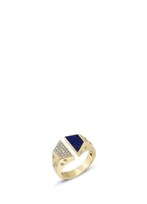 RITA Fine Jewelry Split Lapis Lazuli Pırlanta Taşlı 14 Ayar Sarı Altın Kadın Yüzük