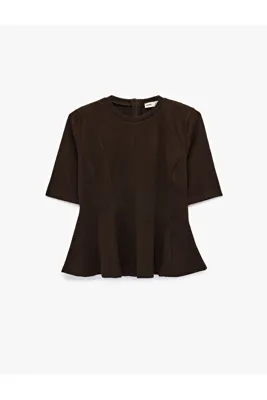 Koton Peplum Kahverengi Kadın T-Shirt 6WAK50418EK