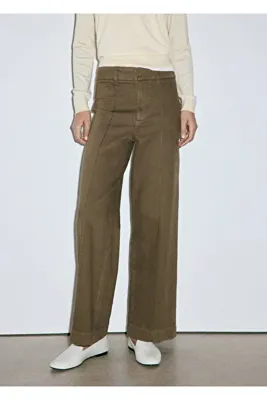 MANGO Woman Yüksek belli dikişli wideleg jean pantolon