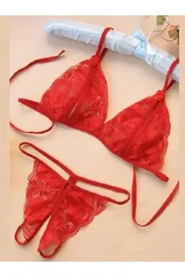 Genel Markalar Büyük Beden Fantezi Kırmızı Dantelli Seksi Sütyen Kilot Takım
