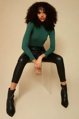 Select Moda Kadın Siyah Düğme Detaylı Deri Görünümlü Skinny Pantolon