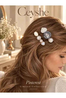 CeyShe Pinterest İncili Taşlı Tasarım 2’li Pens Toka | Sedefli Toka