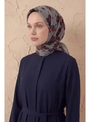 Silk Home Pamuk Karışımlı Eşarp Çiçekli Desen Gri 90x90