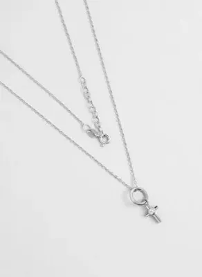 So Chic Minimal 18 Ayar Beyaz Altın Kaplama 43 Cm Gümüş Cross Kolye
