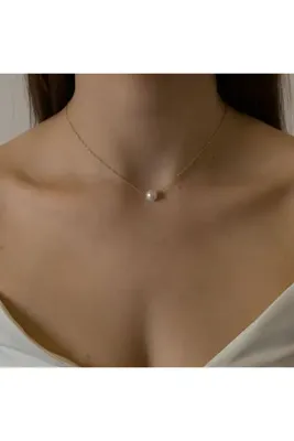 Mojo Jewellery Gold Renk Tek İncili Çelik Kolye | Kararmayan Şık Minimal Takı