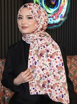 AFVENTE Çiçek Desen Beyaz Soft Pamuk Şal