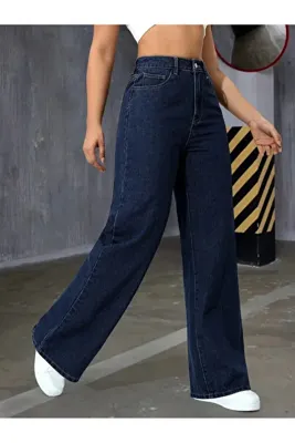 beeke Kadın Jeans Yüksek Bel Bol Paça Salaş Rahat Kesim Wide Leg Jean Denim Kot Pantalon