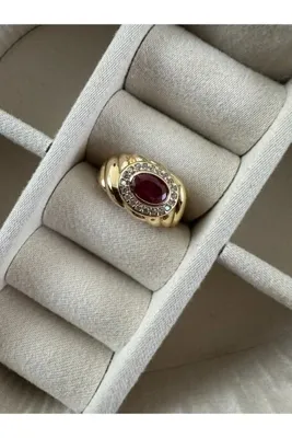 ringbox Gold Fuşya Renk Zirkon Taşlı Lunarial Yüzük