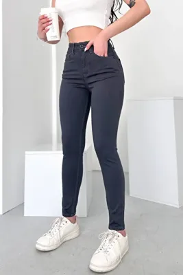 HLT JEANS Kadın Koyu Gri Süper Skinny Fit Esnek Likralı Yüksek Bel Jean Kot Pantolon JENNİE-2012