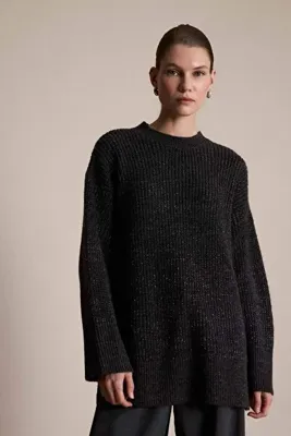 DeFacto Loose Fit Bisiklet Yaka Simli Kumaş Triko Kazak Tunik G3626AX25WN