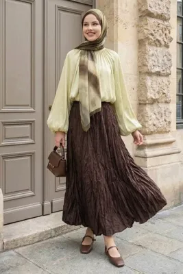 InStyle Beli Lastikli Kraş Etek Acı Kahve