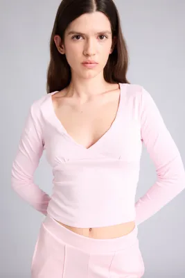 DeFacto Fitted V Yaka Ribana Crop Basic Tişört