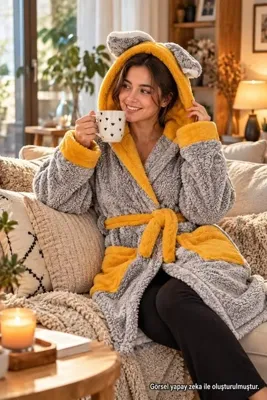 Özgüner Oyuncak Kapüşonlu Unisex Welsoft Peluş Sabahlık, Bornoz - Yumuşak ve Sıcak Tutan