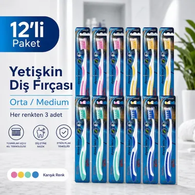 dynamic Premium Care Medium Orta Diş Fırçası 12 Adet Tekli Ambalajlı Karışık Renk