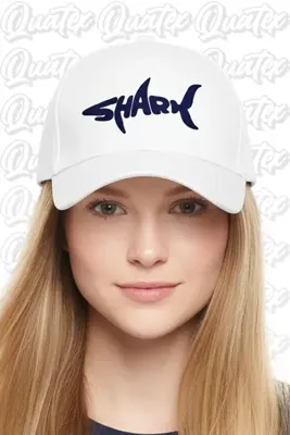 QUATEX Shark Nakışlı Şapka – Beyaz %100 Pamuk Gabardin Unisex Model
