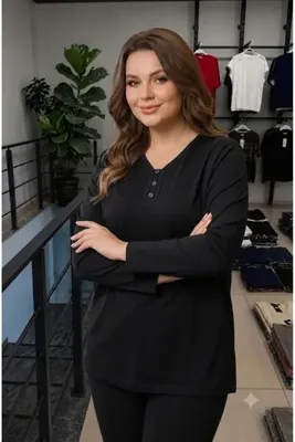 QYA Clothing GENİŞ BEDEN VİSKON V YAKA DÜĞMELİ ANNE PENYE