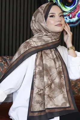 AFVENTE Soft Bitki Desen Bronz Kahve Soft Pamuk Şal